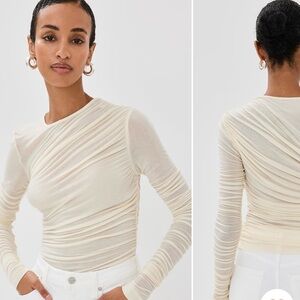 Agolde Cream Ruched Long Sleeve Top